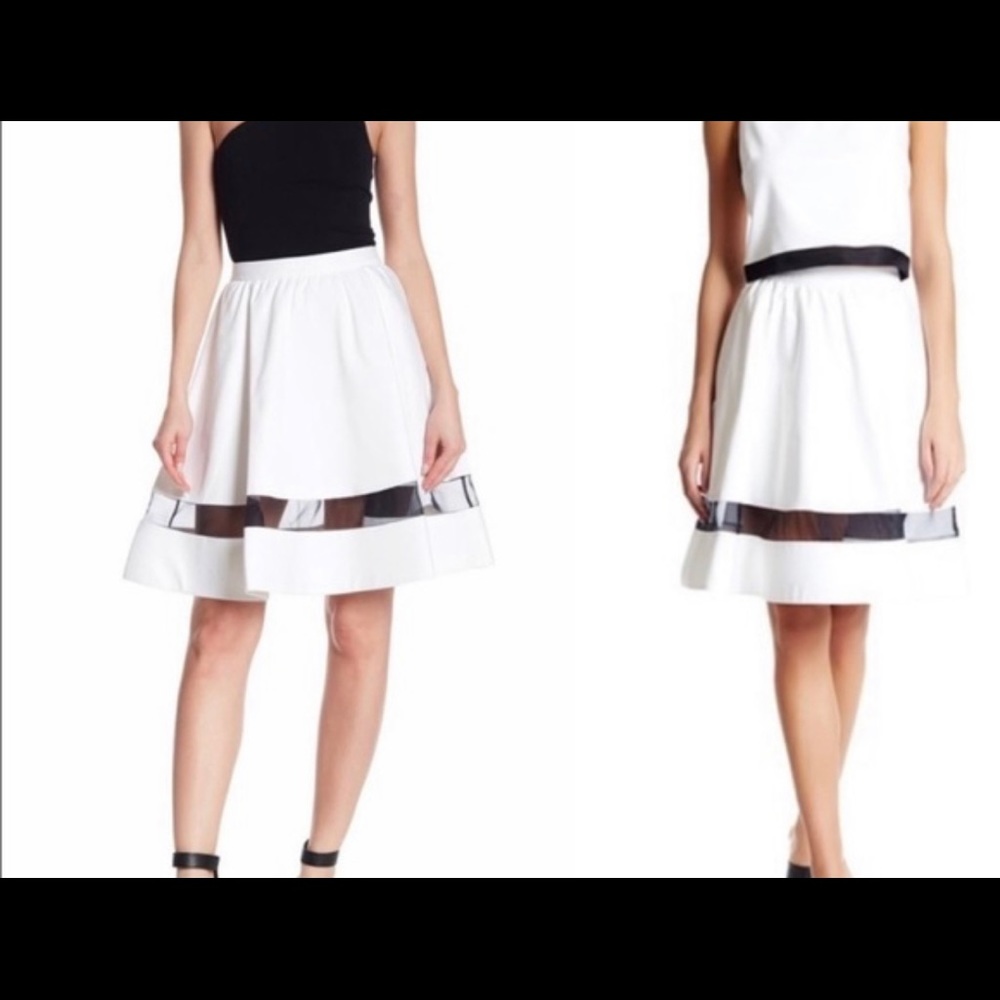 Alice + Olivia Lotus Mesh Trim White Skirt